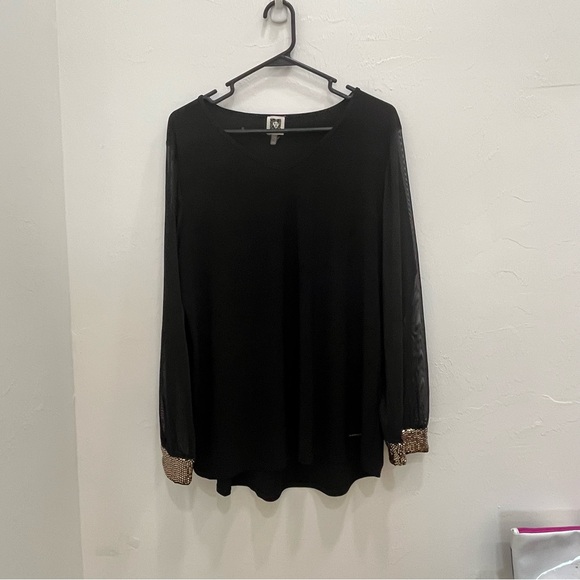 Anne Klein Black Blouse with Gold Cuffs size L - Picture 1 of 12